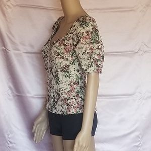 Floral Puffed Sleeve Corset Top